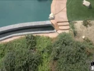 Alison gets caught fucking by a drone by the poolside with her chatmate