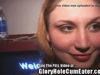 Hot short slut sucks thru glory hole